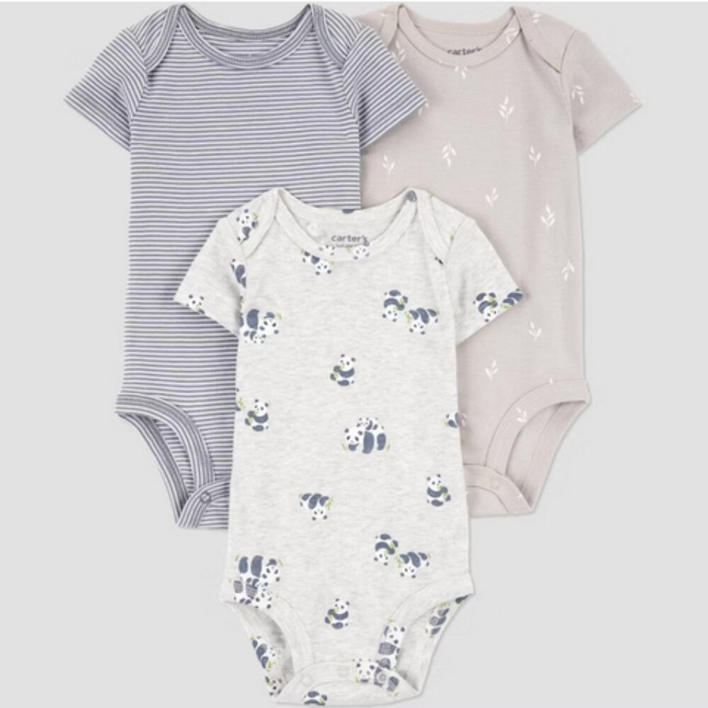 Carter's JOY 3pack of Short Sleeve Bodysuits Pandas 12 Months NWT
